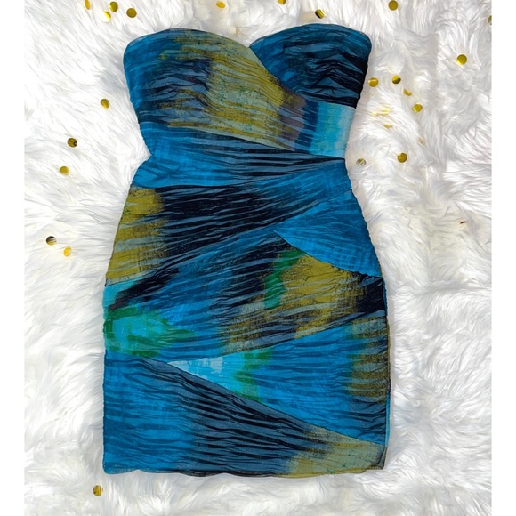 BCBGMAXAZRIA Winnie Aquamarine Watercolor Bodycon Cocktail / Party Dress - Picture 2 of 8